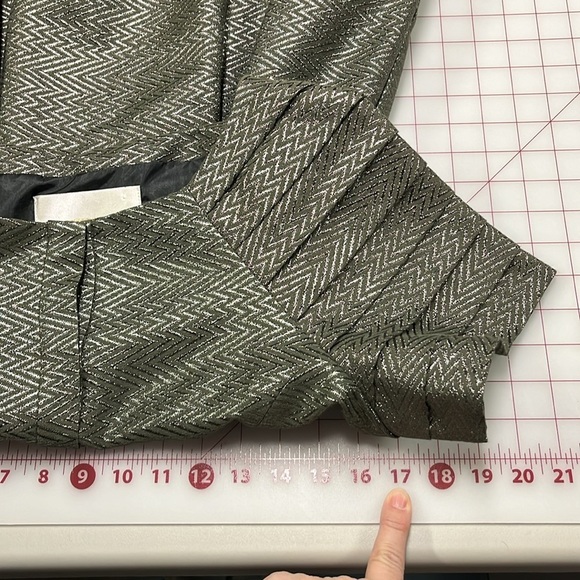 THREAD SOCIAL Cocktail Metallic Pleated SLV Bow Belt Sage Chevron Party Dress 4 - Picture 15 of 16